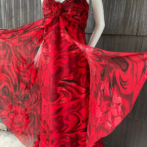 🔥Y2K JS Collection Silk Abstract Rose Romantic Party Evening Gala Mermaid Dress - Picture 8 of 17